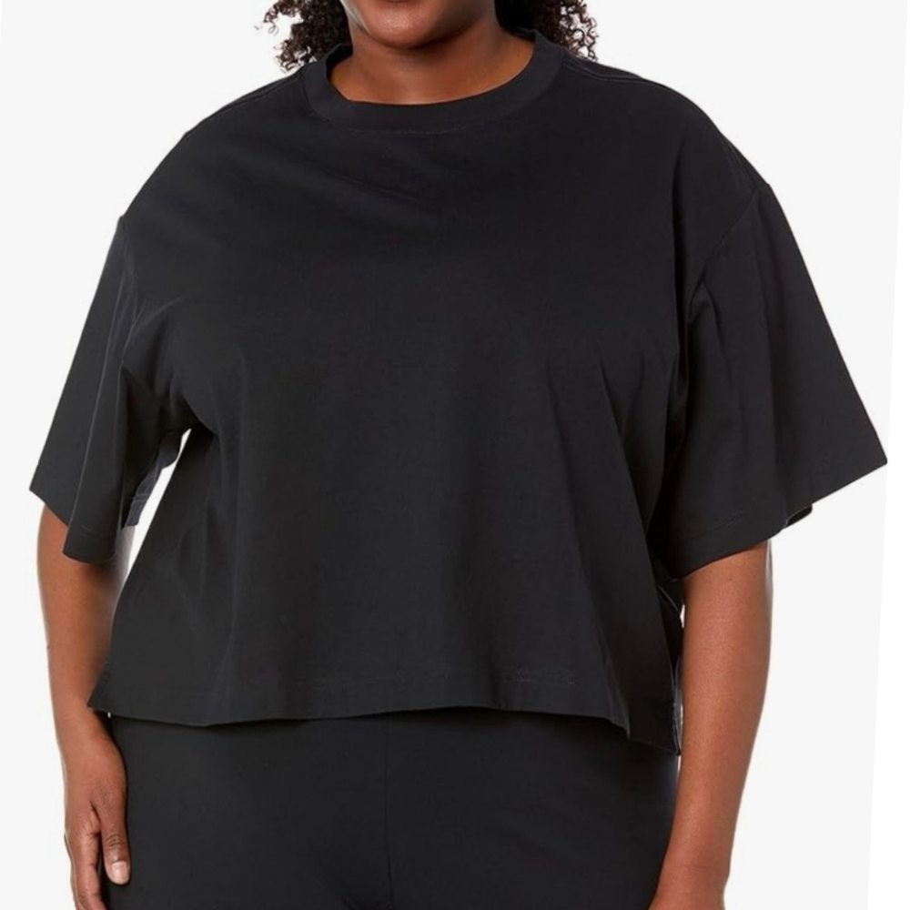 Women's 1XL Organic Cotton Drop Shoulder Relaxed Boxy Short-Sleeve Black Tshirt
